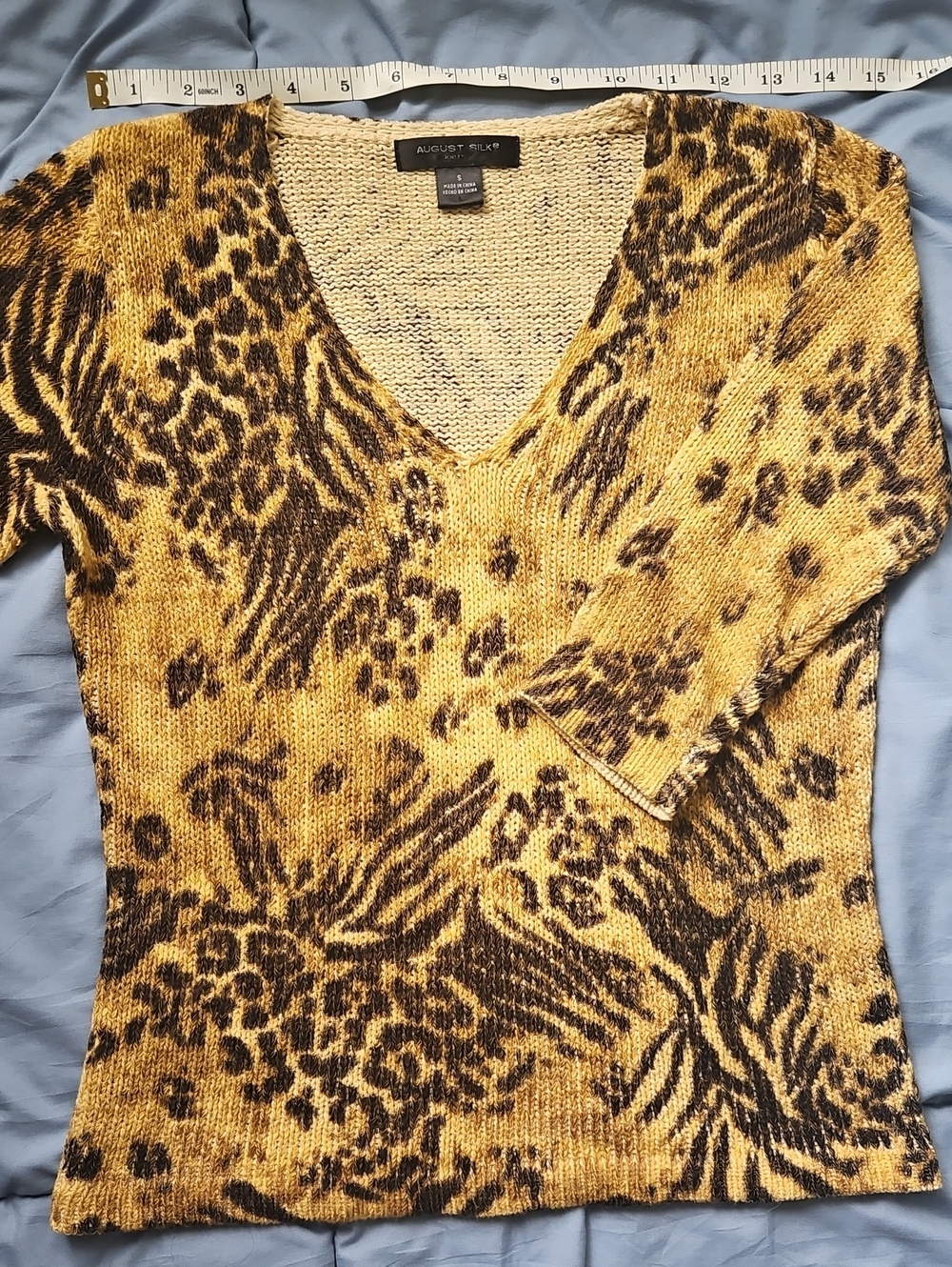 August Silk Animal Print V-Neck Sweater